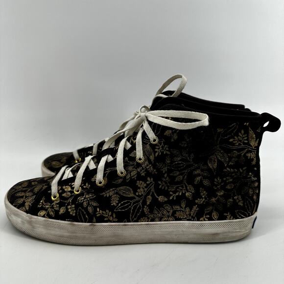 Keds Rifle Paper Co Kickstart Hi Queen Anne Sneakers Shoes Black Gold Floral 8.5 - Picture 4 of 8